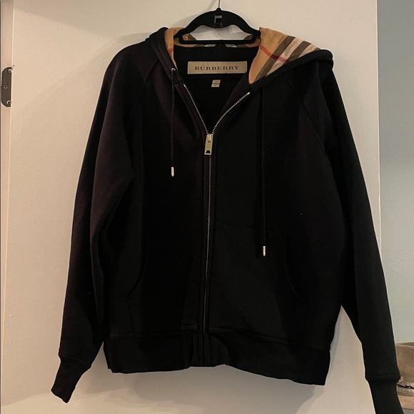 Burberry Black Zip-Up with Plaid Hood - Picture 1 of 5